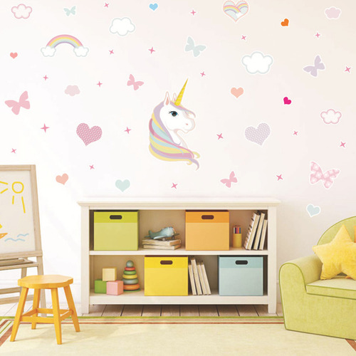 Set De Pegatinas De Pared Con Diseño De Unicornio Y Arcoíris