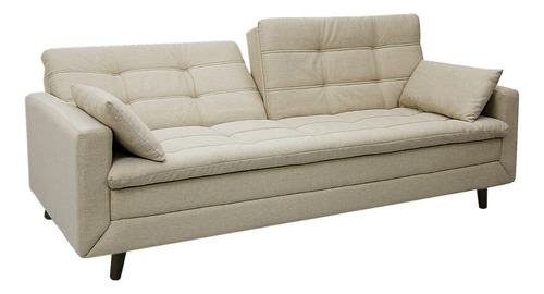 Sofá Cama New Jully 208cm Linoforte Com Braços Pés Madeira Bege Liso