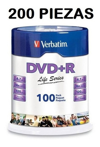 Dvd+r Life Series 16x 100pk Sp St W/p Verbatim 97175 200 Pzs