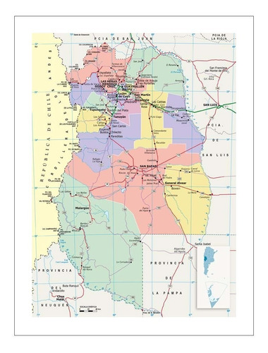 Lamina Fine Art Mapa Politico Mendoza 39x50 M Y C