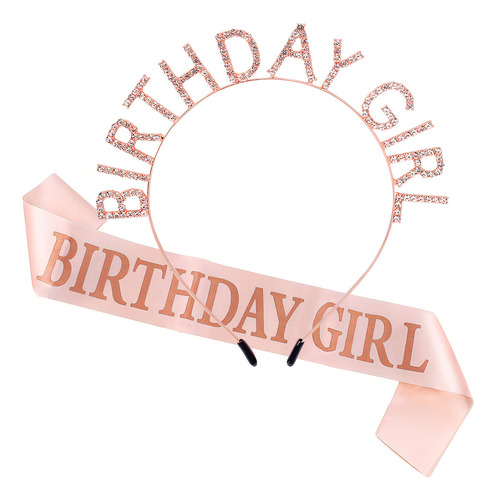 Aoprie - Corona De Cumpleaños Para Mujer Con Banda De Oro Rosa Para Cumpleaños, Diadema Para Mujer, Corona De Princesa, Diamantes De Imitación, Accesorios De Feliz Cumpleaños
