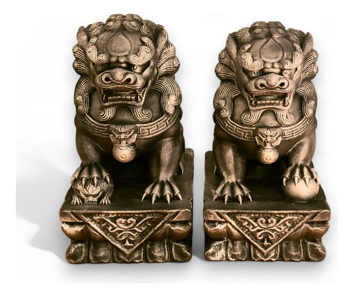 Pareja De Perros Fu De Gran Tamaño 20 Cm Oro Rico
