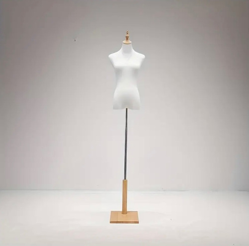 Maniquí De Mujer Blanco Base De Madera Torso Femenino Busto Blanco