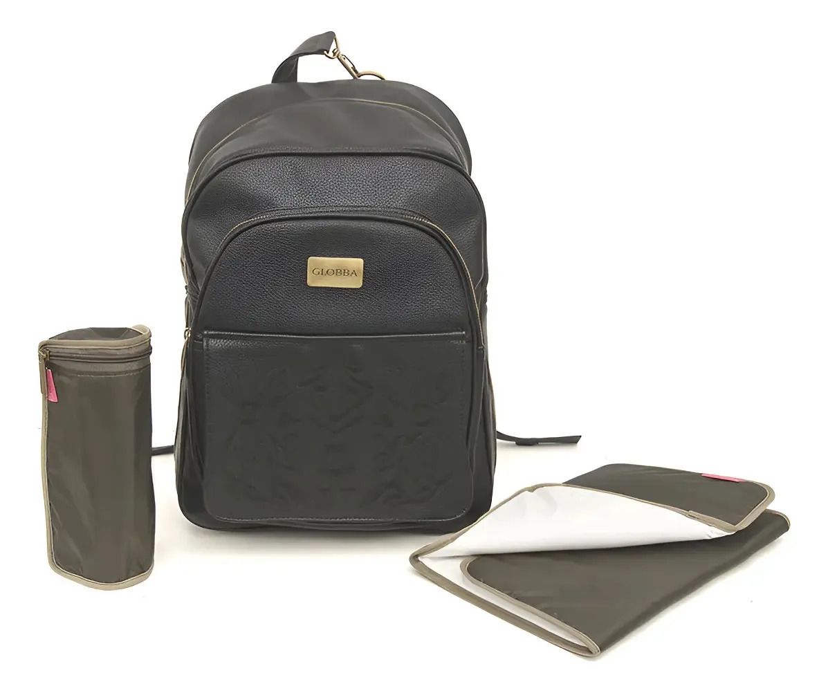 Mochila Maternal Globba Blondie Porta Mamadera Premium Color Folk Negro