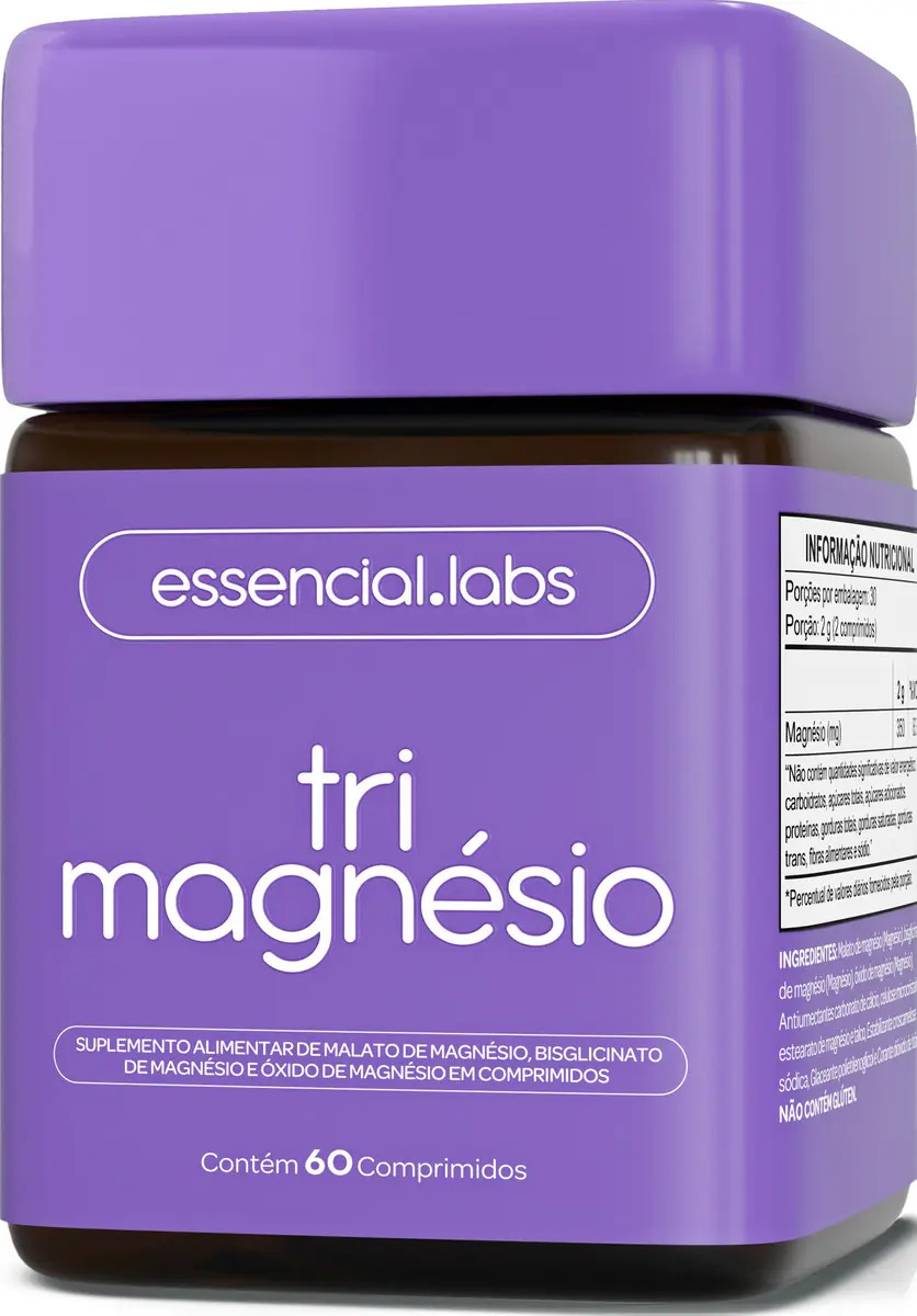 TRI MAGNÉSIO contendo Magnésio Dimalato, Magnésio Bisglicinato e Óxido De Magnésio - 60 Comprimidos