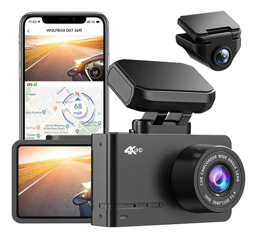 Wolfbox D07 A039 Dashcam Wifi Dual 4k/2.5k+1080p, Cámara Automovil Delantera Y Trasera Con 2.45  Lcd