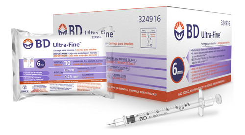 Bd Ultra Fine Jeringa De Insulina 0.3ml Aguja 31 G 6mm 100u