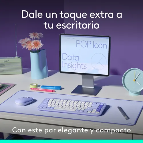 Combo Teclado Y Mouse Logitech Pop Icon, Español, Lila