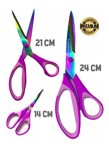 Imagem 2 de 7 de Tesoura Profissional Corte Costura Artesanato Kit 3 Peças