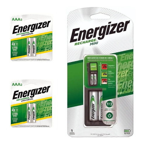 Imagen 1 de 4 de Cargador Energizer Mini + 2 Pilas Recargables Aa + 4 Aaa Rec