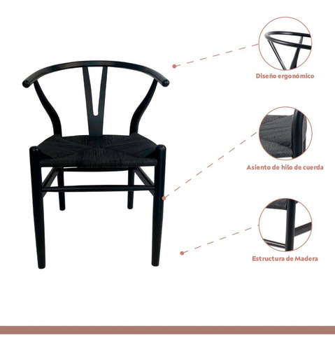 Pack 2 Sillas Wishbone Rattan - Negra Con Hilo Negro