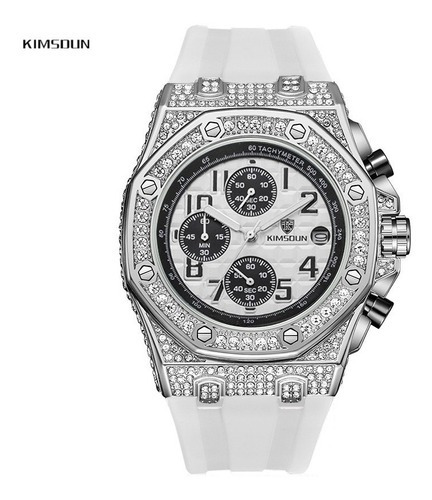 Reloj De Pulsera Kimsdun De Lujo Con Cronógrafo Y Diamantes Color del bisel Silver white