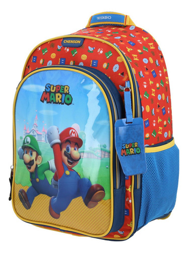 Mochila Grande Escolar Chenson Super Mario Bros Luigui Fiant Color Azul Marino Diseño De La Tela Liso