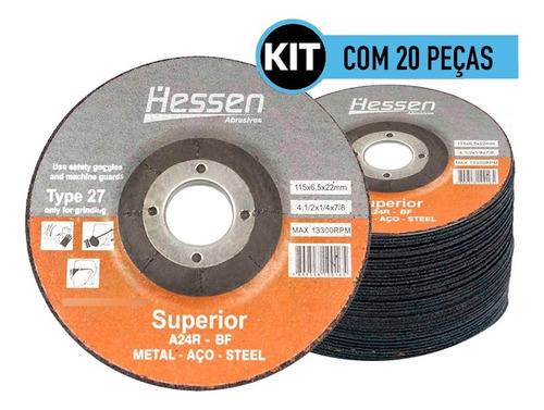 Kit 20 Pecas Disco De Desbaste 4.1/2 Superior Hessen