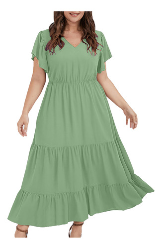 Vestido De Verano Verde Vibrante De Talla Grande Para Mujer