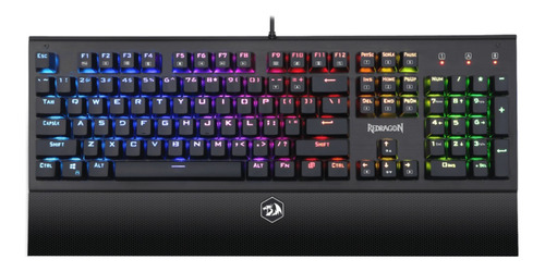 Teclado gamer Redragon Aryaman K569 QWERTY Outemu Blue español latinoamérica color negro con luz RGB