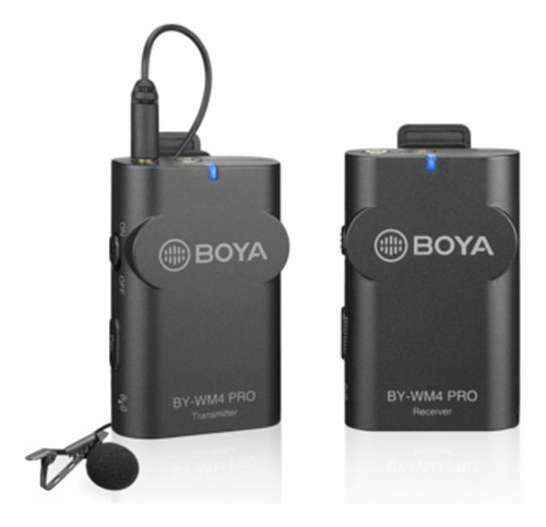 Micrófono inalámbrico de solapa Boya Bywm4 para smartphone y cámara, color negro