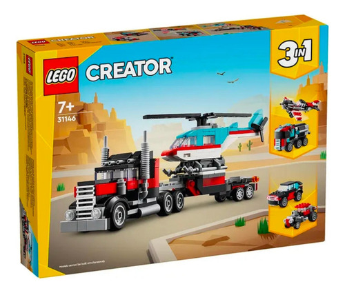 Lego Creator 3 En 1 Camion Plataforma Con Helicoptero 31146