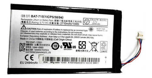 Bateria Litio Bat 715 3.7v 2710mah Acer Iconia Tab B1