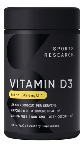 Vitamina D3 Sports Research Con Aceite De Coco 360 Cápsulas