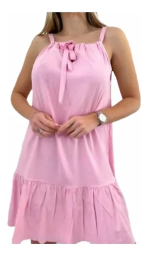 Vestido Lino Falda Volados Breteles