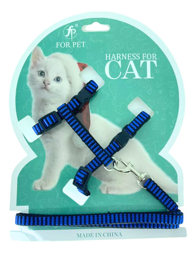 Coleira Peitoral Para Gatos Ajustavel Com Guia Cor Cor Azul