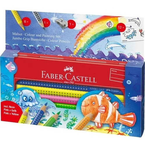 Lapices Faber Castell Grip Acuarelables + Cartuchera Lata X8