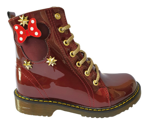 Bota De Niña Charol Vino  Moda Urbana Minnie Moño 