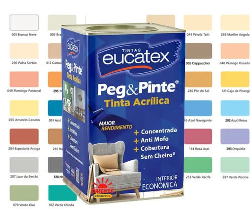Tinta Acrílica Eucatex Peg e  Pinte Branca Gelo Fosca 18 Litros