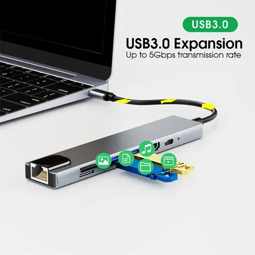 D Multipuertos De Adaptador De Concentrador Ethernet Tipo C,