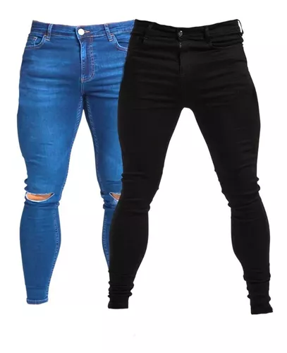 Jean Chupin Hombre Combo Negro Azul Elastizado | gratis