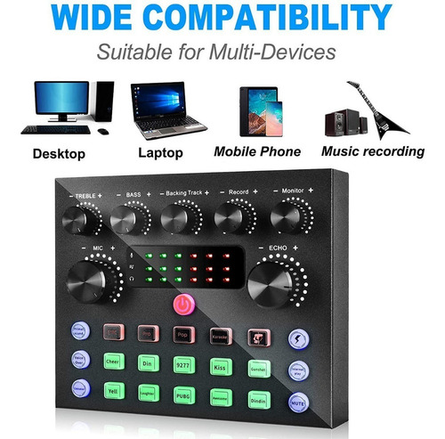 Mezclador De Podcast De Audio Con Tarjeta De Sonido V8s