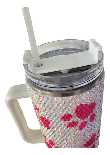 Vaso Térmico Brillo Strass Quencher 1200ml 1.2lts Acero Inox Celeste Huellas