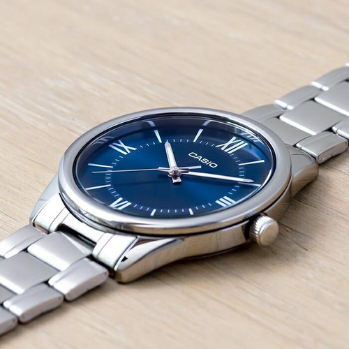 Reloj Casio Mtp-v005 Hombre Acero Inoxidable Azul Romanos