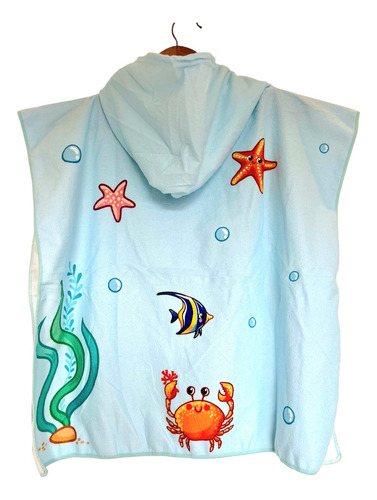 Poncho Toallon Con Capucha Infantil Salida Para Pileta Celeste Ballena