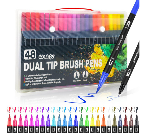 Plumones Pincel Brush 48 Colores Marcadores Punta Pincel