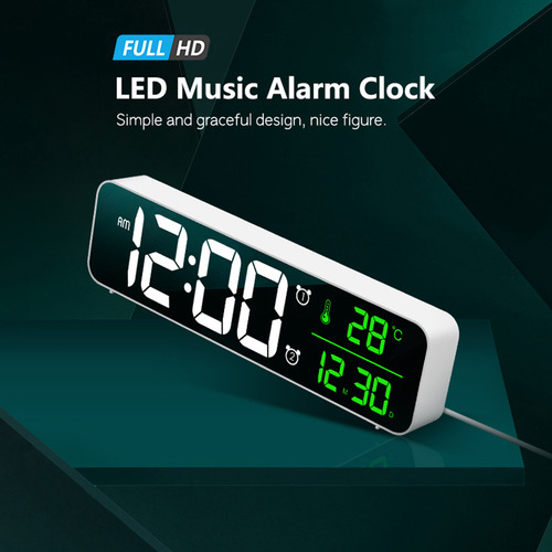 Despertador Led: Termómetro, 2 Alarmas, 5 Niveles De Brillo,