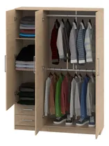 Comprar Placard Ropero Puertas Corredizas 130 X 180cm 3 Puertas 3 Estantes 2 Cajones Guarda Ropa Perchero Color Roble Kendal Melamina Pac130 Dielfe