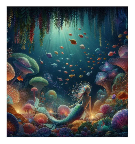 Vinilo 20x20cm Sirena Fantasia Fondo Mar Pez Corales M3