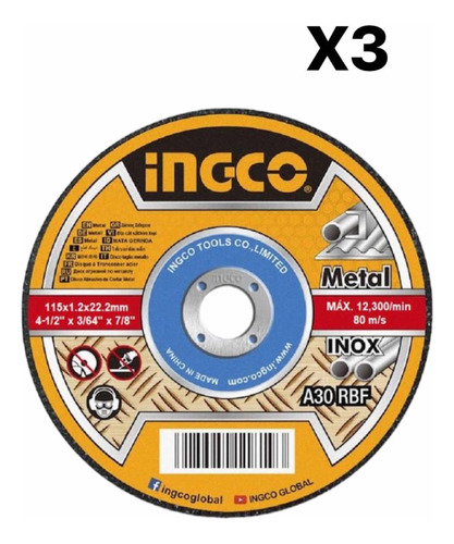 Disco De Corte Metal 4 1/2 X 3/64 (1.2mm) X 7/8 - Ingco