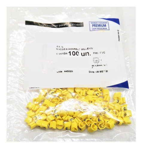 Marcador Anilha Par Cabos Mhg2/5 Números 1 A 6 Amarelo