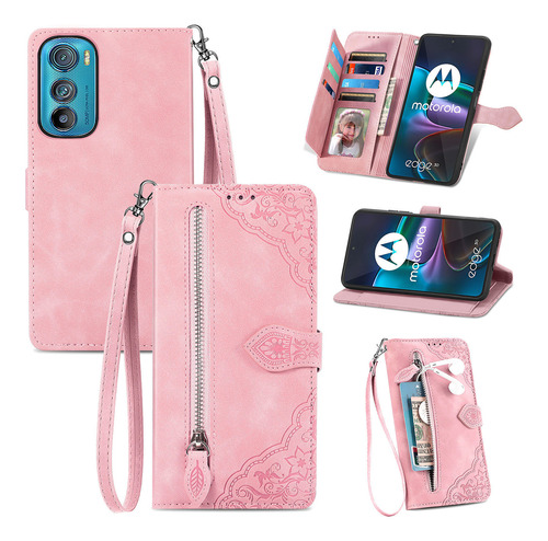 Funda De Piel Con Cierre Abatible Para Moto G8 Play/one Macr