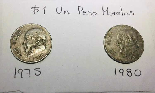 Monedas Antiguas Mexicanas $1 Peso 1975-80 (2 Piezas)