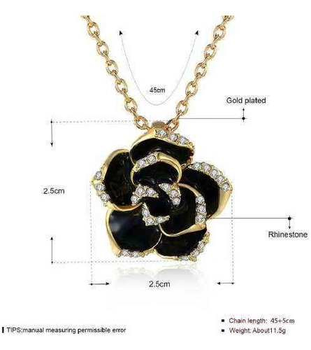 Joyería Cadena Aretes Anillo Flor Negra Dama Mujer Estilo
