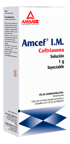 Amcef Im Solución Inyectable 1 G/3,5 Ml, 1 Frasco Ámpula + 1 Ampolleta Solvente 3,5 Ml