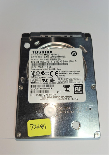  Disco Duro 500gb Toshiba Mq01abf050 Sata 6gbps 2.5 Laptop