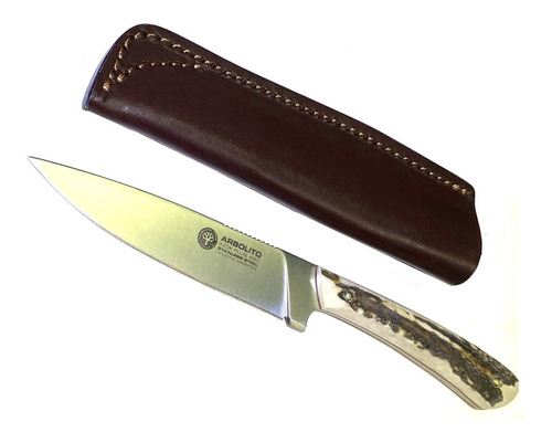 Cuchillo Arbolito Inox Plus 440 Hoja 11cm Funda Cuero Hueso