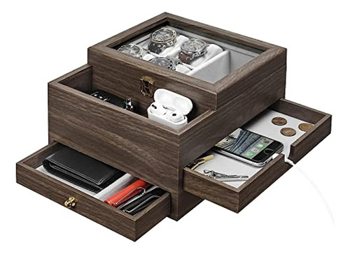 Caja De Reloj Homde Para Hombre, Organizador De Joyas Con Ca