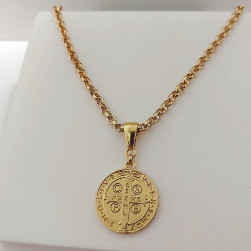 Colar Gargantilha Choker Folheado Pingente Sao Bento Cor Dourado