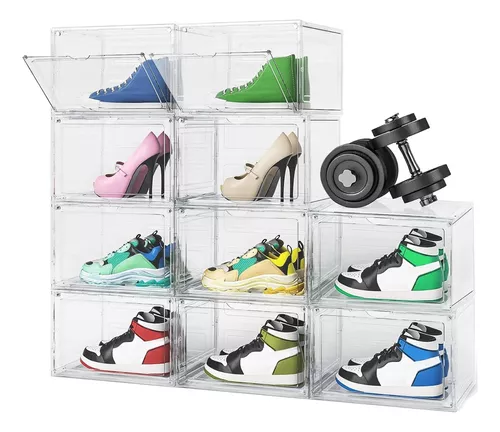  Organizador de zapatos de plástico sólido más duro,  almacenamiento de zapatos con puerta frontal magnética, paquete de 6 cajas  de zapatos de plástico transparente apilable, almacenamiento de zapatos,  organizador de zapatos